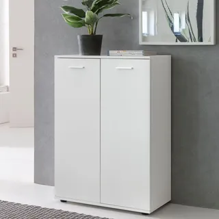 FineBuy Kommode Weiß mit 2 Türen 71x104x35cm Mehrzweckschrank Holz Flurschrank hell Schrank klein Anrichte Sideboard matt Kommodenschrank Flurmöbel - Weiß