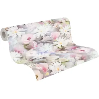 A.S. Création Blumentapete weiß rosa - Tapete floral - Blümchentapete - 10,05m x 0,53m - Tapete Wohnzimmer - Made in Germany