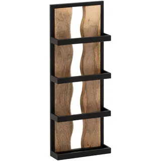 Mid.you Wandregal , Braun, Schwarz , Holz, Metall , Mangoholz , massiv , 80x30x10 cm , hängend, handgemacht , Wohnzimmer, Regale, Wandregale