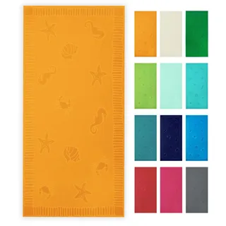 ZOLLNER Strandtuch - hautfreundliches und saugstarkes Handtuch in 100x200 cm - waschbar bis 60°C - Baumwolle in gelb - eingewebte Meerestiermotive - Oeko Tex® Zertifiziert