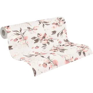 A.S. Création Pure Elegance Vliestapete mit Blütenmotiv 10,05 m x 0,53 m – Rosa, Pink, Gold – Florale Mustertapete – 397681