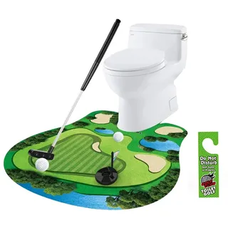 Hitopin Toilettengolf Geschenk Set, Mini Golf Männergeschenk, MiniGolf Männergeschenk fürs Badezimmer, Golf Zubehör Geschenke für Männer, mit Golfschläger, Puttingmatte, 2 Golfbälle und Türhänger