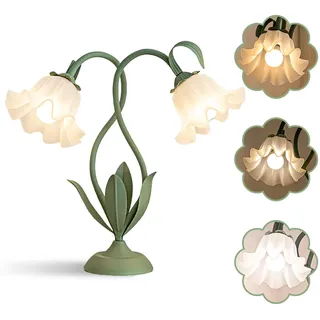 SUBOSI Nachttischlampe, Doppelköpfig Acryl Blumen Schreibtischlampe Schwenkbar, Metall Schreibtischlampe Mädchen drehbare Bedside Lamp Tischlampe mit Kabelschalter,Leselampe