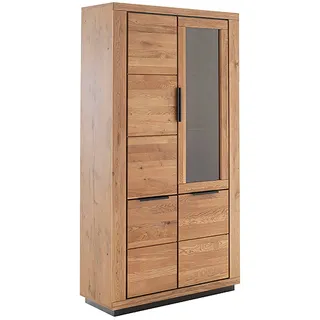 Vitrine MCA LIVING "GRENO Vitrine groß", beige (naturfarben), B:107cm H:200cm T:40cm, Holzwerkstoff, Massivholz, Schränke, Vitrine, aus massiver Wildeiche, Metallgriffe, Breite 107 cm