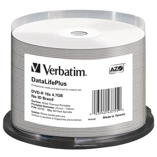 Verbatim DVD-R Rohlinge (4,7 GB DL, 16x weiß Thermodruckfläche 50er Spindel)