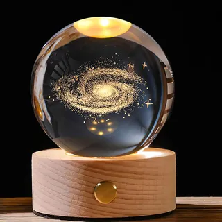 3D Sonnensystem Kristallkugel mit LED Bunte Nachtlicht Basis, Kristall Ball Nachtlicht Kreative Nachtszene Astronomie LED Ball Lampe Solar System Nachttischlampe Kristallkugel Licht (Milchstraße)