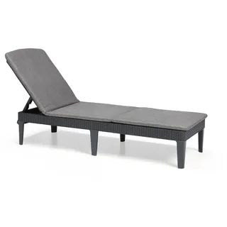 Keter Jaipur Sonnenliege für den Garten mit verstellbarer Rücklehne, klappbare Gartenliege, grau, Liege in Rattanoptik mit Auflage, 187 x 58 x 29 cm