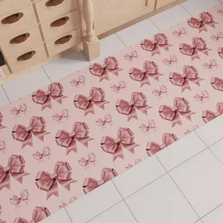 PETTI Artigiani Italiani - Weihnachts-Küchenläufer, Rutschfester und waschbarer Weihnachts-Küchenteppich, Weihnachtsteppich 52x180 cm, rosa Schleife, Federn, Made in Italy