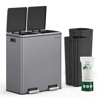 Mülleimer, 2 x 30 Liter, 2 Fächer, Mülltrennsystem, Treteimer - Grau