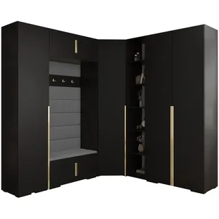 Abiks Möbel Garderoben-Set 236,7/231,7/47 , Schwarz, Grau, Goldfarben , Holz , Nachbildung , 231.7x236.7x47 cm , Garderobe, Garderoben-Sets & Garderoben-Serien, Garderoben-Sets