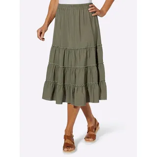 Stufenrock CLASSIC BASICS, Damen, Gr. 52, grün (khaki), 100% Polyester, unifarben, wadenlang, Röcke Stufenrock
