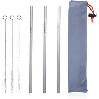 iBasingo Titan Stroh mit Reinigungsbürste Gerade Strohhalm Lang Reise Ultraleicht Wasser Besteck Getränke Stroh für Im Freien Camping Picknick Täglicher Gebrauch 3 Stück/Set Ti1016T