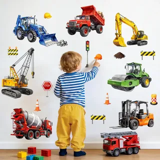 Supzone Wandtattoo Kinderzimmer Junge Wandsticker Auto Baustelle Bagger Wandaufkleber Kinderzimmer Junge Babyzimmer Spielzimmer Wanddeko