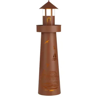 Hoberg LED Pflanzsäule im Leuchtturm Design & maritimer Stanzung in Rost-Optik | Für In- & Outdoor | Mit LED-Beleuchtung, 6h Timer, kabellos | Plattform individuell bepflanzbar [ø 21 x 80 cm]