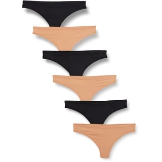 Amazon Essentials Damen Tanga-Unterwäsche (in Übergröße erhältlich), 6er-Pack, Gewaschene Bronze/Schwarz, 42