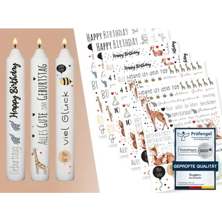 Sugeru® 6 PCS kerzenfolie(200+ Muster) DIN A5, Kerzentattoo Wassertransferdruck|wasserschiebefolie kerzen dekorieren| kerzenaufkleber sticker|Sprüche,ostern,Happy Birthday (Geburtstagsthema - Tiere)