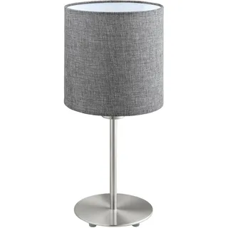 EGLO Tischlampe Pasteri, Deko Tischleuchte, Textil Nachttischlampe aus Metall in Nickel-matt und Stoff in grau, Lampe für Wohnzimmer und Schlafzimmer, E27 Fassung