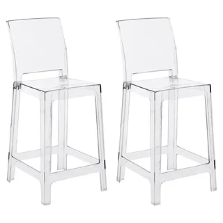 BELIANI Barhocker 2er Set Transparent Kunststoff 65 cm Sitzhöhe ohne Armlehnen mit Fußstütze Modernes Design Barstuhl Tresenstuhl Thekenstuhl - Transparent