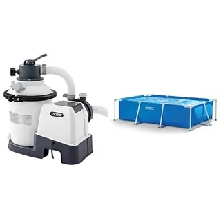 Intex Krystal Clear Sandfilteranlage SX925, Umwälzleistung 2.000 l/h, 26642, Weiß & Rectangular Frame Pool -Aufstellpool - 300 x 200 x 75 cm, Blau
