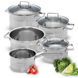 classbach Topfset 8-teilig, Kochtopf Set Edelstahl für Induktion-, Gas-, Elektroherd, Ceranfeld, spülmaschinenfest, Kochtopf Set Camping, Töpfe, Induktion Kochtopfset, C-KTS 4017