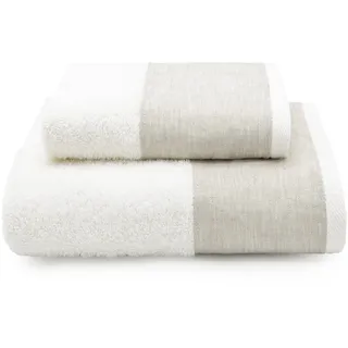 Creole Emily Badetücher, Baumwolle und Leinen, Creme, 1 + 1, 2 Stück