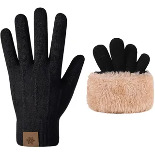 LUFFLOK Schwarze Winter Handschuhe für Herren, Touchscreen Texting Winterhandschuhe mit Weich-Innenfutter, Kaltes Wetter Outdoor Fingerhandschuhe Dicke Strickhandschuhe für Herren und Damen (Schwarze)