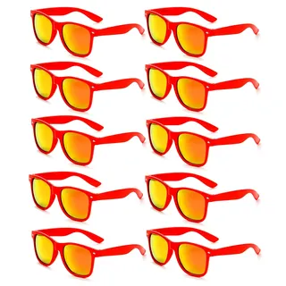 FSMILING 10 Stück Nerd Bunt Lustige Party Brille Rote Sonnenbrillen Set Party Sonnenbrille Verspiegelt Für Herren Damen,rot