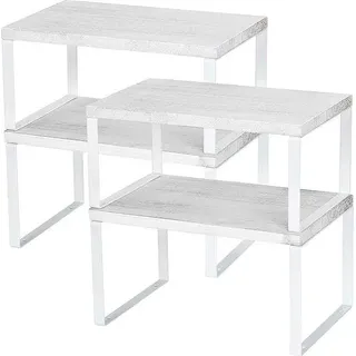 Küchenregal-Organizer-Set, 4-teilig, Metall und Holz, stapelbar, weiß