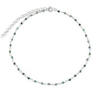 SILVEGO Damen Fußkettchen aus 925 Sterling Silber mit echtem Smaragd 2 mm Kugeln