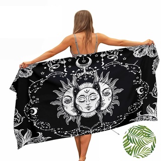 Ulticool – Handtuch Sonne Mond Sternzeichen Tarot Natur Bohemian – Schnelltrocknendes Badetuch Mikrofaser – 160 x 80 cm – für Reisen Fitness Gym Sport – doppelseitiger Druck - Schwarz Weiß