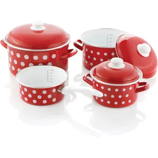 GSW Pünktchen Topf-Set 4-tlg. Kochtopf Ø 16 cm + Kochtopf Ø 20 cm + Kochtopf Ø 24 cm + Stielkasserolle Ø 16 cm