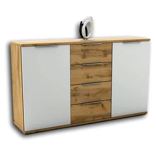 Schlafzimmerkommode in Wildeiche-Optik, Weiß - modernes Softclose Sideboard für Ihr Schlafzimmer - 150 x 90 x 38 cm (B/H/T) - Weiß