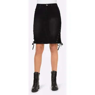 Jeansrock HEINE, Damen, Gr. 34, schwarz, 99% Baumwolle, 1% Elasthan, unifarben, kurz, Röcke Jeansrock