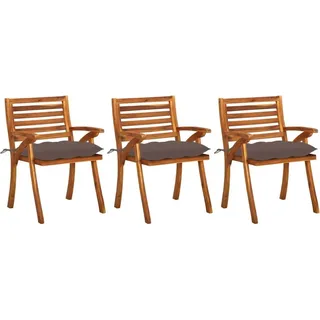 Garten-Essstühle mit Kissen 3 Stk. Massivholz Akazie - Taupe, Bunt