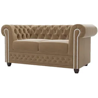 s-style möbel Chesterfield-Sofa Beige Textil, Echtholz,Birke, 2-sitzer Füllung: Polyetherschaumkern,Silikon,Komfortschaum, 148x72x86 cm Hergestellt in Europa, Oeko-Tex®, Wohnzimmer, Sofas - Couches, Sofas, Chesterfield Sofas