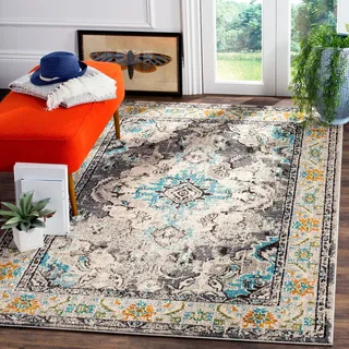 Safavieh Boho Teppich für Wohnzimmer, Esszimmer, Schlafzimmer - Monaco Collection, Kurzer Flor, Grau und Hellblau, 201 X 279 cm