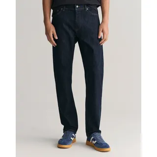 Regular-fit-Jeans GANT "REGULAR GANT JEANS", Herren, Gr. 31, Länge 34, blau (dunkelblau), Denim/Jeans, Obermaterial: 97% Baumwolle, 2% Polyester, 1% Elasthan, regular fit, Jeans Regular-fit-Jeans