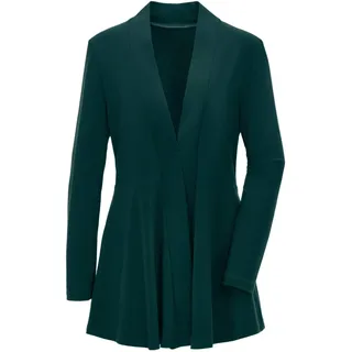 Sweatjacke GOLDNER "Kurzgröße Leichte Shirtjacke lila mit Stretch", Damen, Gr. 22, grün (smaragd), Obermaterial: 95% Polyester PES. 5% Elasthan EL., festlich, normal, eng Tubular, Sweatjacken Sweatjacke, Mit Teilungsnaht hinten für eine elegante Weite