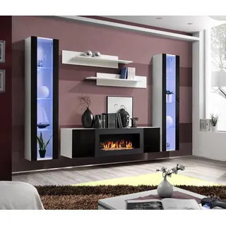 Wohnwand TV-Ständer mit Kamin Wohnzimmer Designer Wandregale Wandschrank  Holz - Weiß