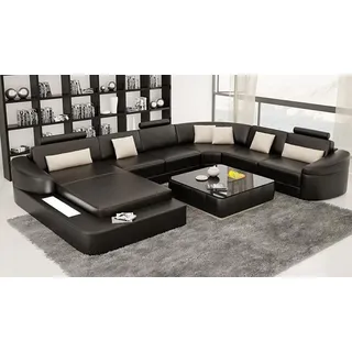 Wohnlandschaft Couch Polster Eck Garnitur Designer Ledersofa Big Sofa LED USB