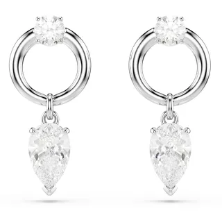 Swarovski Mesmera Drop-Ohrhänger, Rhodinierte Kreolen mit Zirkonia im Rundschliff und einem Hängenden Weißen Zirkonia im Tropfenschliff, Größe: 2.2 x 1 cm