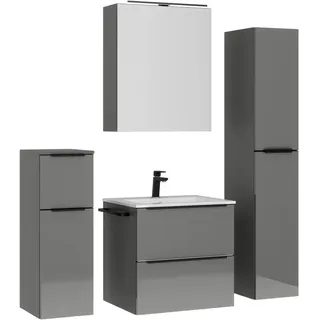 Nobilia Badezimmer , Schwarz, Schieferfarben , Metall , 5-teilig , 5 Fächer , 3,2 Schubladen , G , 121 cm , Goldenes M, Made in Germany , Griffeauswahl, hängend, Zusatzausstattung erhältlich, Typenvielfalt , Badezimmer, Badmöbelsets & Badmöbelserien, Badmöbel-Sets