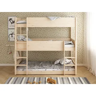 OTTO home Etagenbett "TIPO, Stockbett, Hochbett, Bodenbett, platzsparend" Leitern beidseitig montierbar, mit 3 Schlafplätzen, FSC zertifiziertes Massivholz (Kiefer), naturbelassen