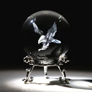 HDCRYSTALGIFTS Briefbeschwerer in Adlerform mit lasergraviertem Sockel - 60 mm - Dekorative Glaskugel - Transparent
