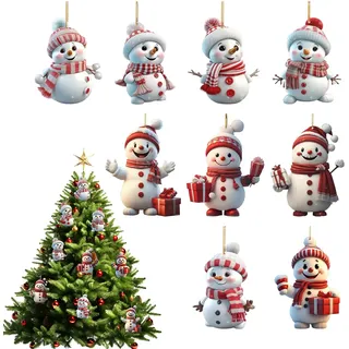 9 PCS 2D Acryl Schneemann Anhänger, Schneemann Deko, Deko Weihnachten Klein, Weihnachten Acryl Charms, Schneemann Figur Klein, DIY Charm Geschenk Zubehör für Weihnachtsbaum