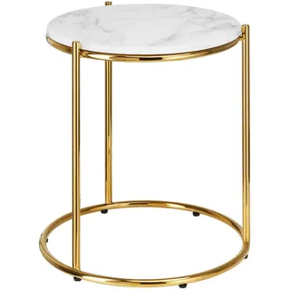 tectake Beistelltisch Ellsa,43 x 43 x 50,5 cm,weiß/gold , Stein , Abstrakt , 43x50.5x43 cm , Wohnzimmer, Wohnzimmertische, Beistelltische