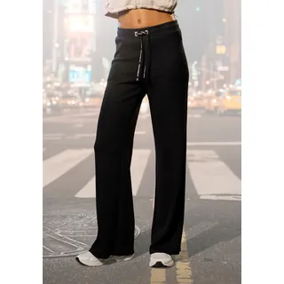 Loungepants FRENCH CONNECTION, Damen, Gr. 44/46, N-Gr, schwarz, Obermaterial: 78% Polyester, 19% Viskose, 3% Elasthan, unifarben, bequem lang, Hosen Loungepants, in gerippter Strickoptik