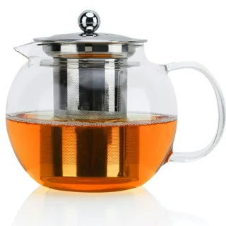 cadorabo INTIRILIFE Teekanne mit Filter in KLAR – 800ml Glaskanne aus Borosilikatglas mit Siebeinsatz für heiße und kalte Getränke, Tee, Kaffee, Wasser