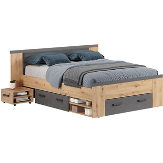 trendteam smart living - Doppelbett - mit 2 Nachttischen und 3 Bettkästen (rollend) - Schlafzimmer - Follow - Aufbaumaße (BxHxT): 190 x 87 x 203 cm - Farbe Artisan Eiche und Matera - 2228295E2