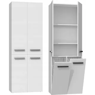 Badezimmerschrank Regal NEL DD 2K mit Korb 60cm weiß - Weiß